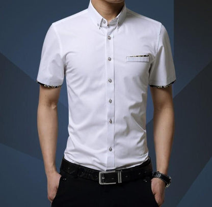 Mens  Short Sleeve Shirt with Floral Details Pocket - AmtifyDirect