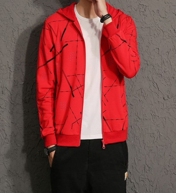 Mens Red Polyester/Cotton Blend Graphic Hoodie - AmtifyDirect