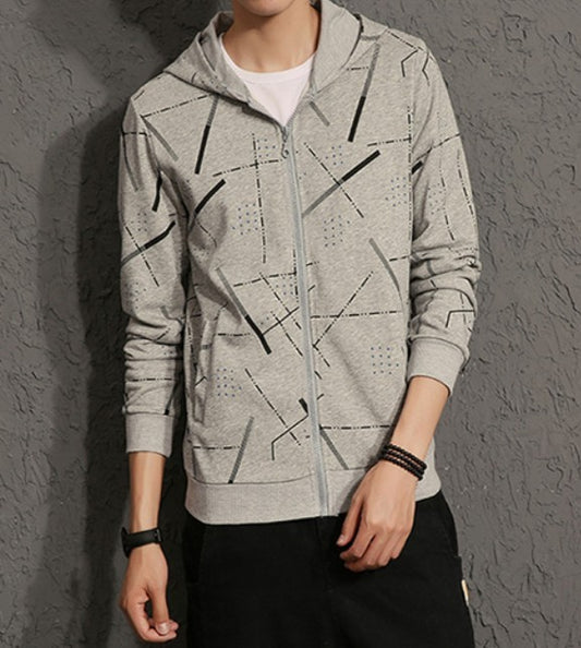 Mens Gray Polyester/Cotton Blend  Graphic Hoodie - AmtifyDirect