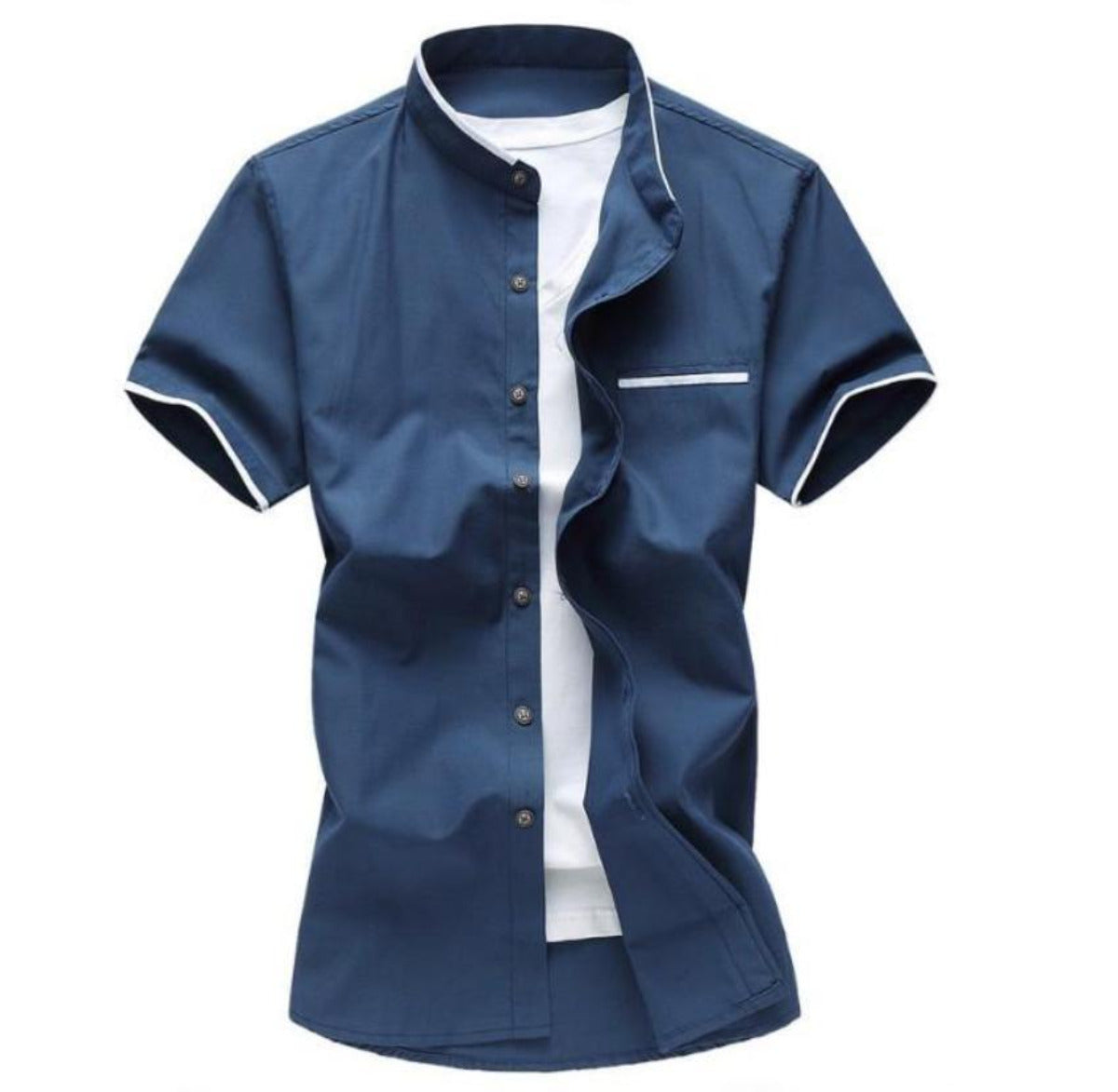 Mens Short Sleeve Stand Up Collar Shirt