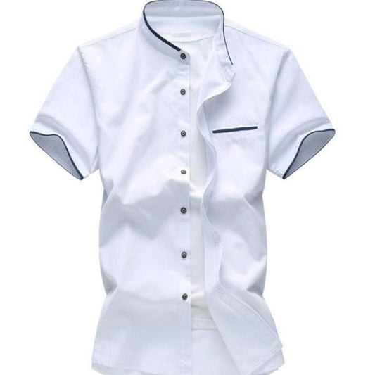Mens Short Sleeve Stand Up Collar Shirt with Contrasting Trim