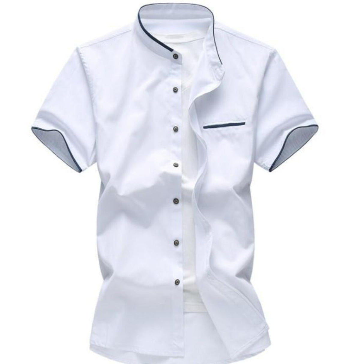 Mens Short Sleeve Stand Up Collar Shirt