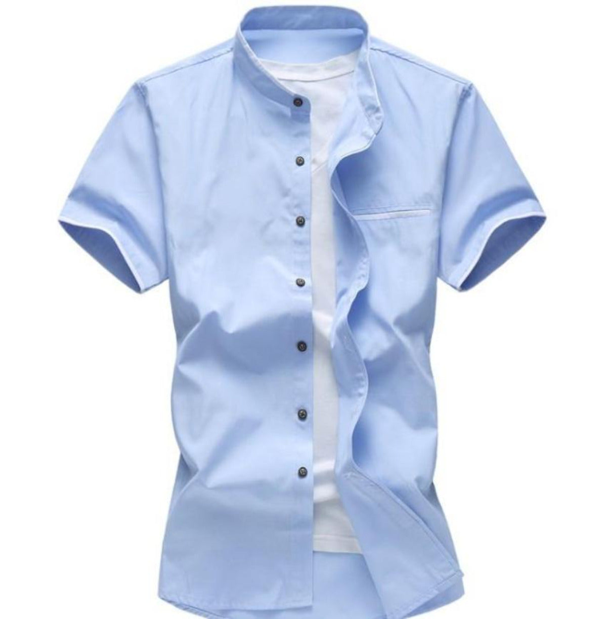 Mens Short Sleeve Stand Up Collar Shirt