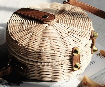 Wicker Straw Round Shoulder Bag