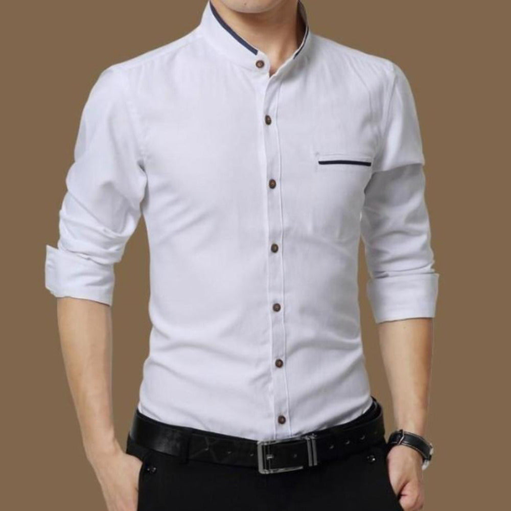 Mens Band Collar Long Sleeve Button Front Shirt – Amtify