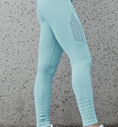 womens blue high waist yoga leggings - AmtifyDirect