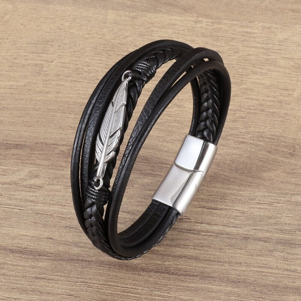 Vegan Leather Braided Bracelet With Charms