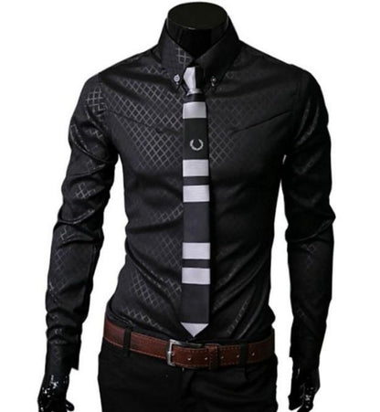 mens black cotton blend/polyester button down jacquard shirt