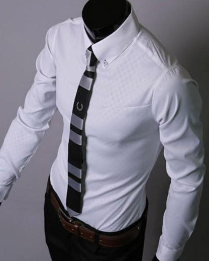 mens white cotton blend/polyester button down jacquard shirt