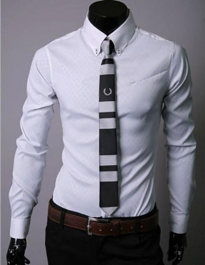 mens white cotton blend/polyester button down jacquard shirt
