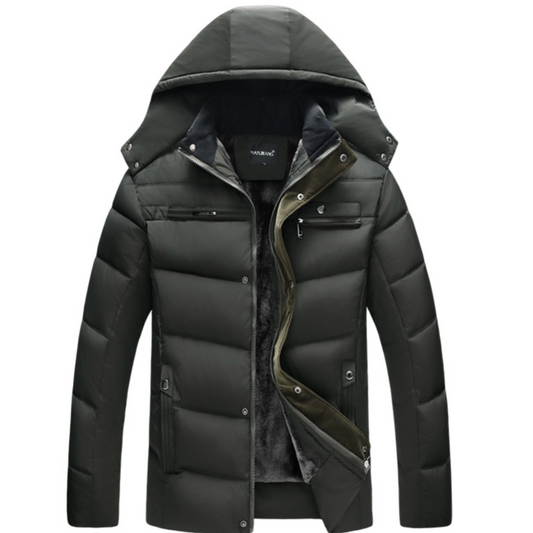 Mens Winter Zipper Coat with Detachable Hood
