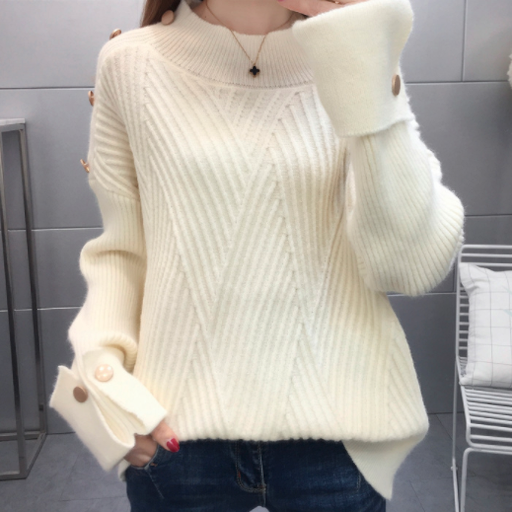 Womens High Collar Sweater with Button Details