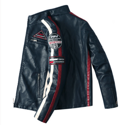 Mens Motorcycle Vegan Leather Jacket With Badges