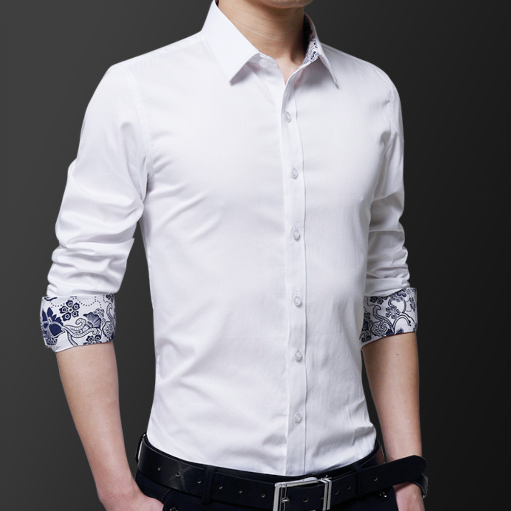 Mens Button Down Shirt With Floral Cuff Details