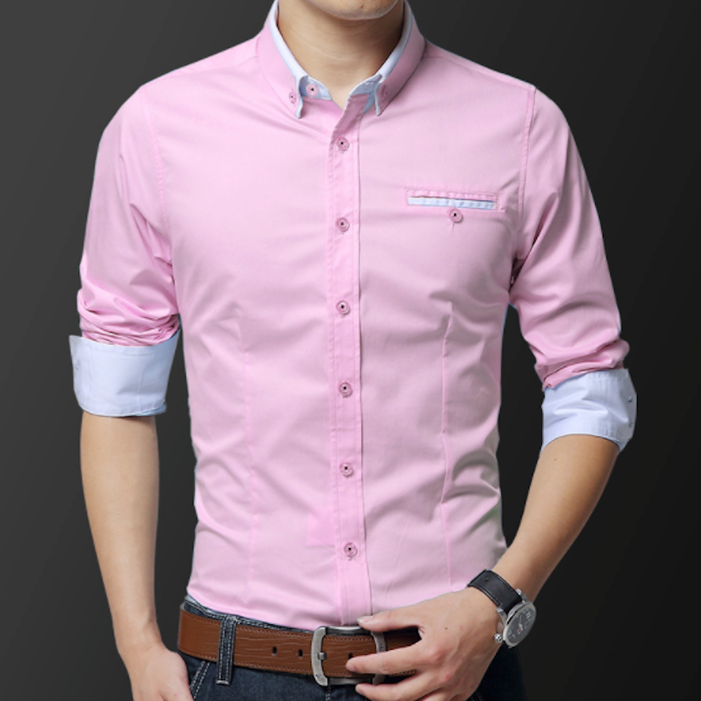 Mens Button Down Shirt with Faux Dual Collar