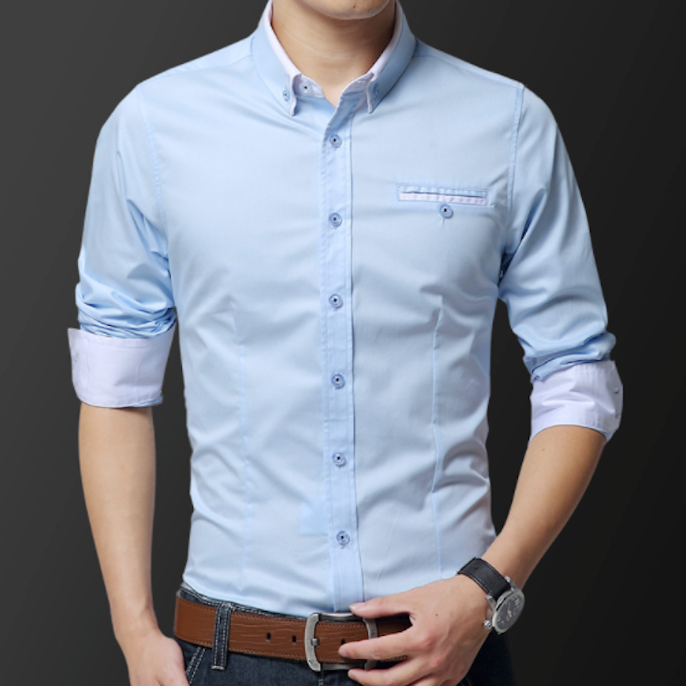Mens Button Down Shirt with Faux Dual Collar