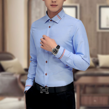 Mens Button Down Shirt With Double Ribbon Details