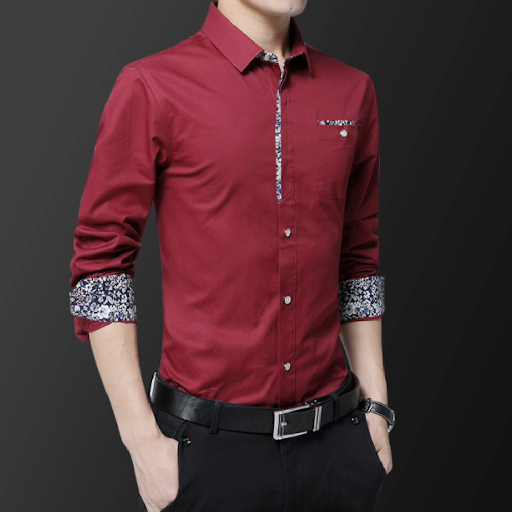 Mens Long Sleeve Button Down Shirt With Floral Details