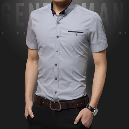 Mens Short Sleeve Button Down Shirt with Dual Collar Look