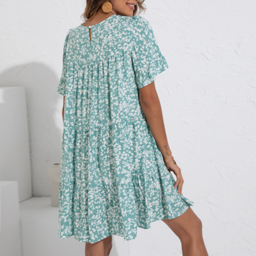 Womens Babydoll Floral Dress with Ruffle Sleeves