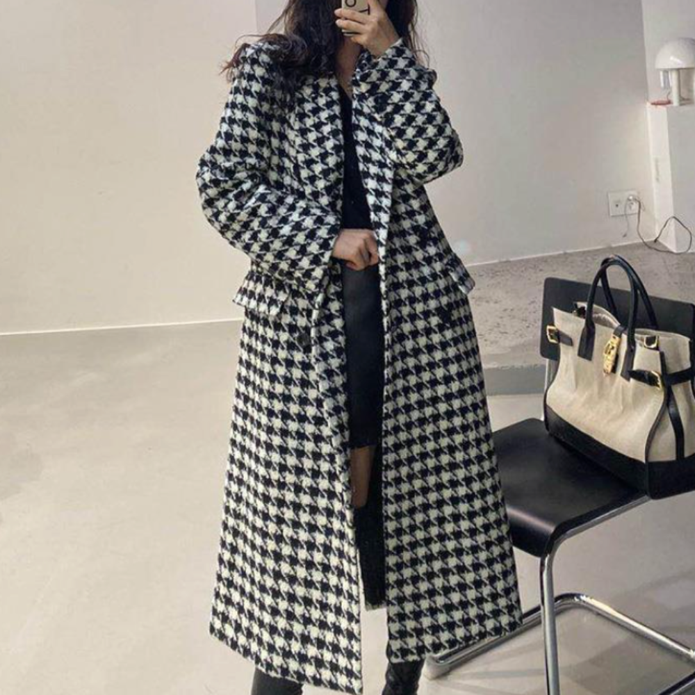 Womens Pattern Long Coat with Pockets