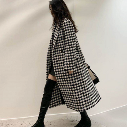 Womens Pattern Long Coat with Pockets