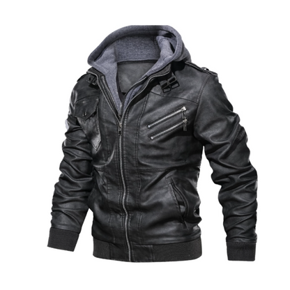 Mens PU Leather Jacket with Removable Hood – Amtify