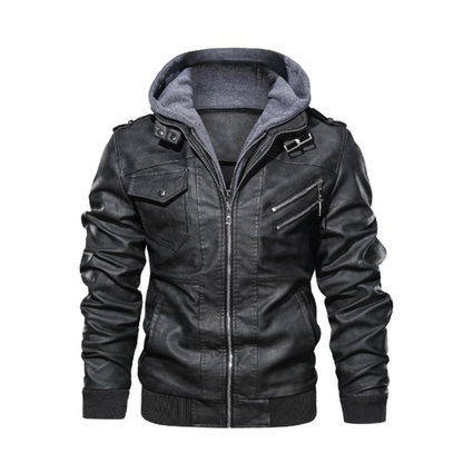 Mens PU Leather Jacket with Removable Hood – Amtify