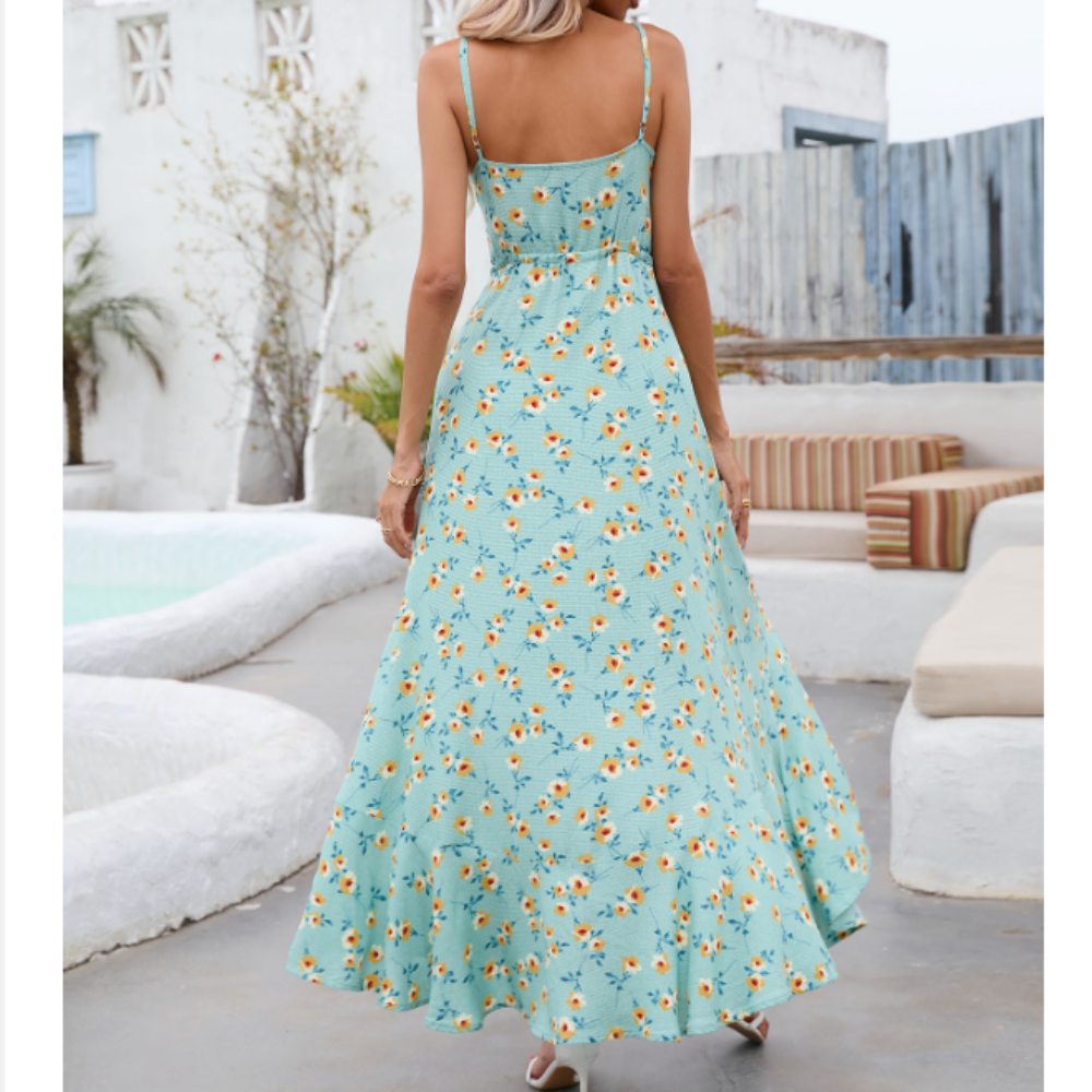 Uneven Floral Maxi Dress With Spaghetti Strap