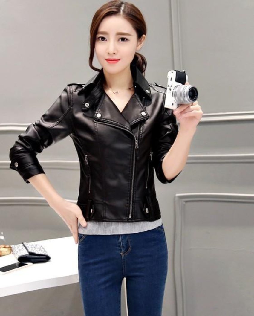 Womens Faux Leather Motorcycle Jacket