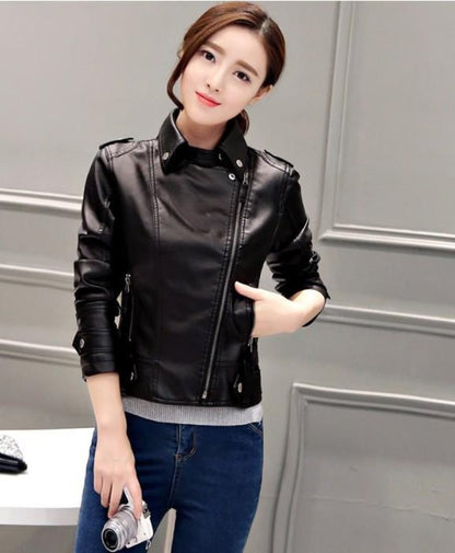 Womens Faux Leather Motorcycle Jacket