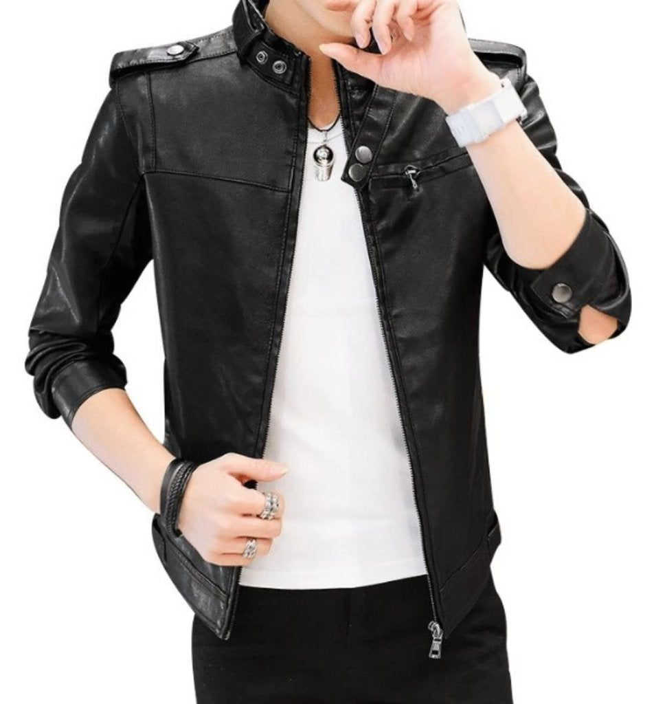 mens black faux leather vegan friendly motorcycle jacket - AmtifyDirect