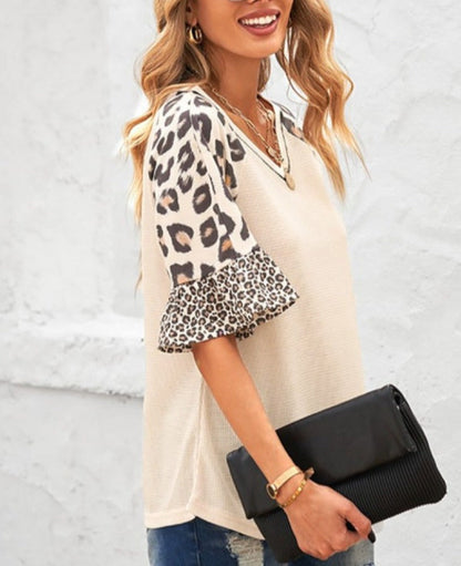 Leopard Print Sleeve Womens Top