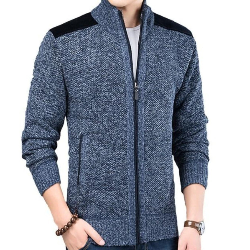 Mens Mixed-Media Zip-Up Cardigan - AmtifyDirect