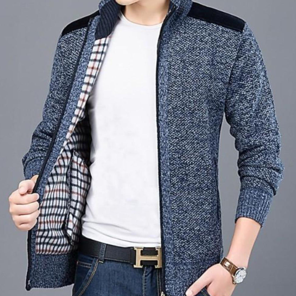 Mens Mixed-Media Zip-Up Cardigan - AmtifyDirect