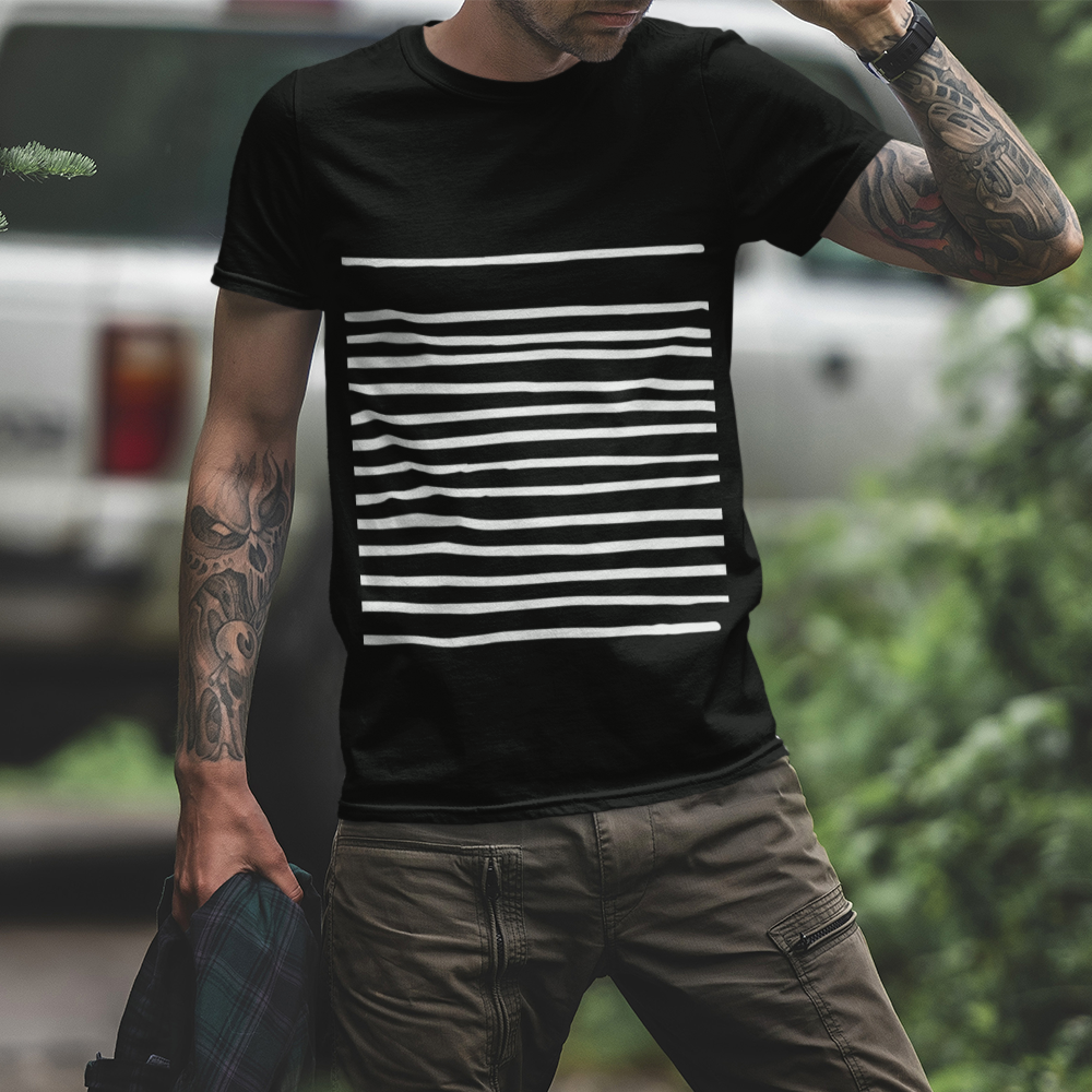 Mens T-Shirt with Black Graphic Lines