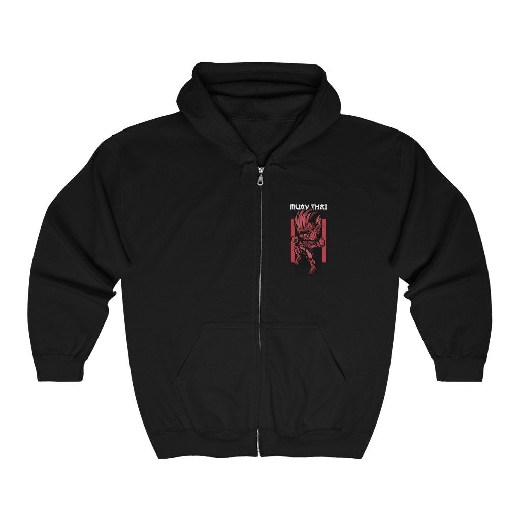 mens black cotton/polyester full zipper muay thai hoodie - AmtifyDirect