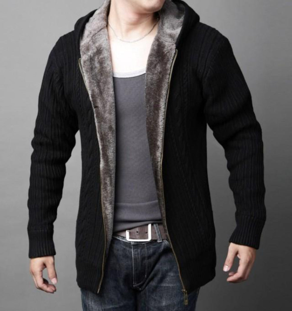 Mens Hooded Cardigan with Inner Fur