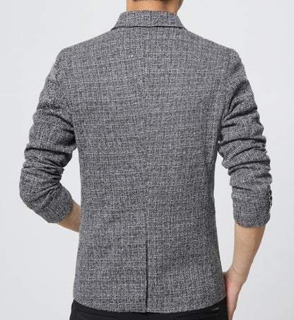 mens black tweed polyester/cotton blend one button houndstooth blazer - AmtifyDirect