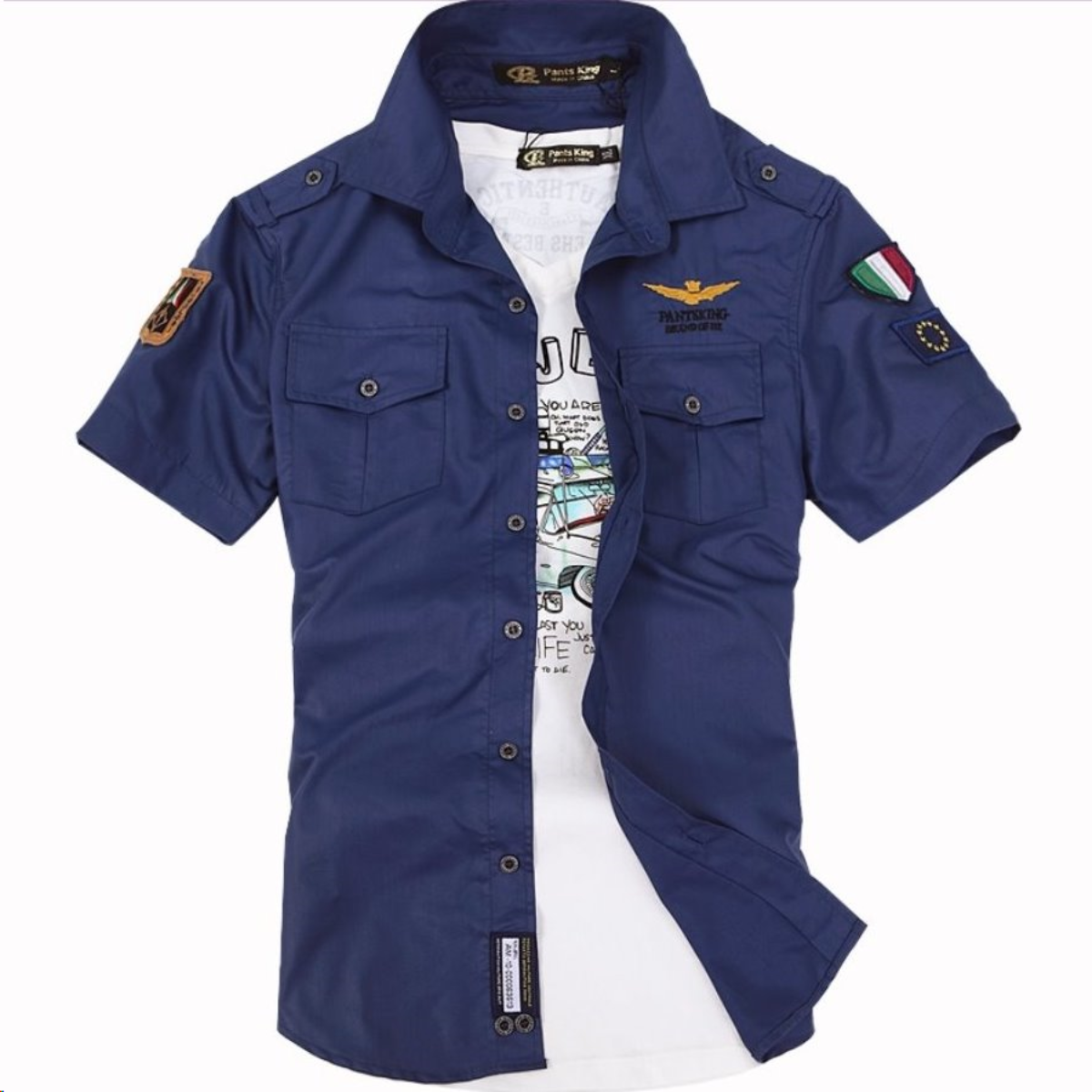 Mens Dual Pocket Military Style Short Sleeve Shirt - AmtifyDirect