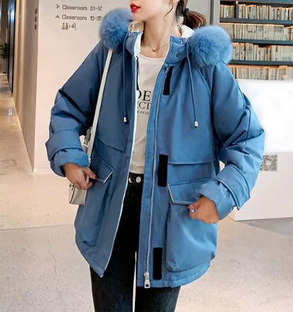 Womens Mid Length Coat with Furry Hood