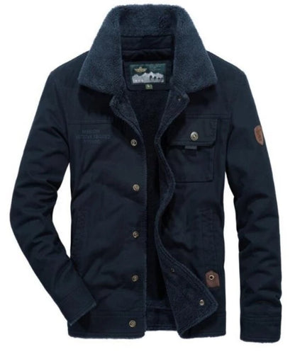 mens navy cotton blend/polyester short winter jacket with warm lining - amtifyDirect