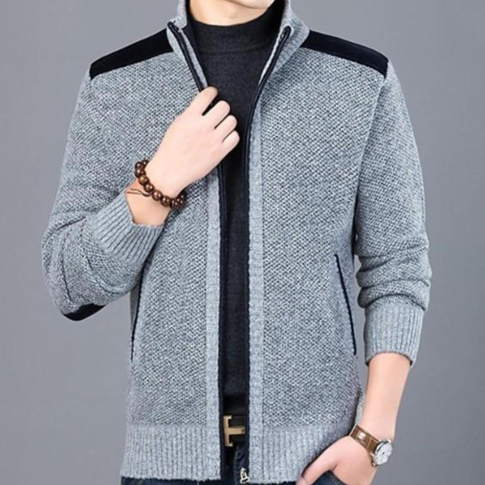 Mens Mixed-Media Zip-Up Cardigan - AmtifyDirect