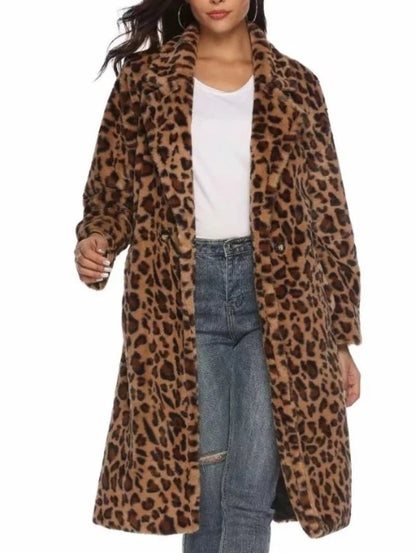 womens faux fur leopard print coat - AmtifyDirect