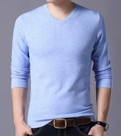 mens blue acrylic blend v-neck sweater - AmtifyDirect