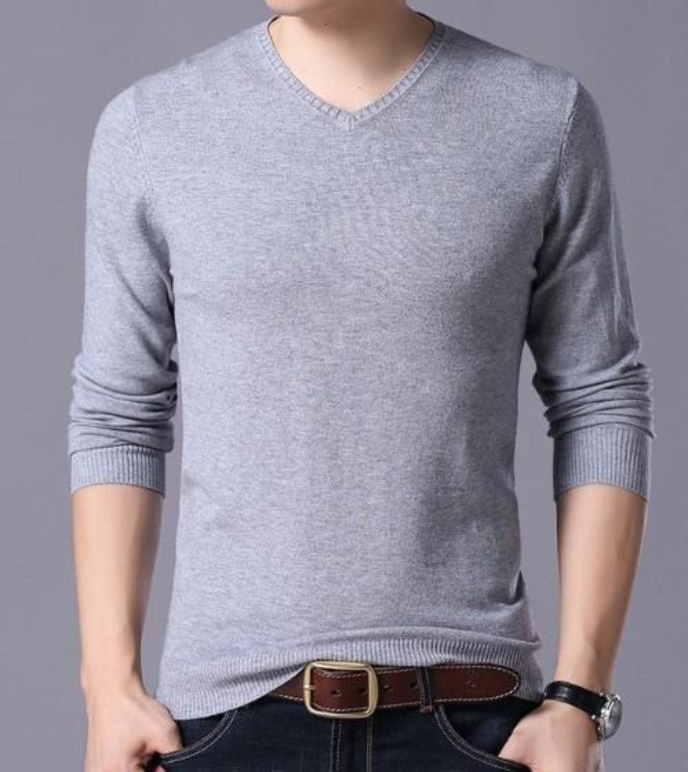 mens gray acrylic blend v-neck sweater - AmtifyDirect