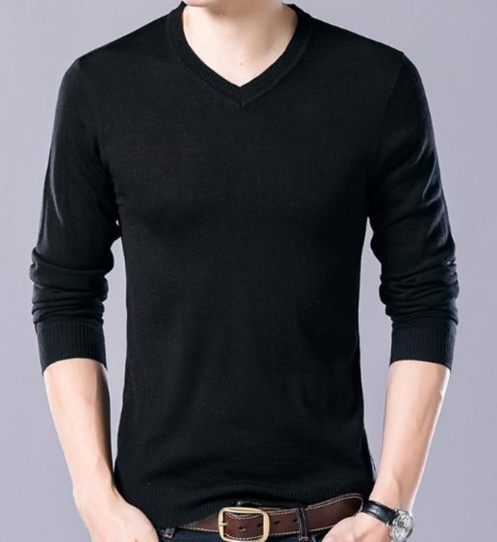 mens black acrylic blend v-neck sweater - AmtifyDirect