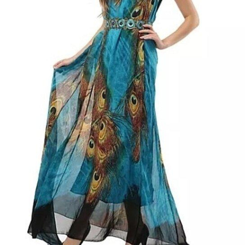 One Piece Long Peacock Sleeveless Dress