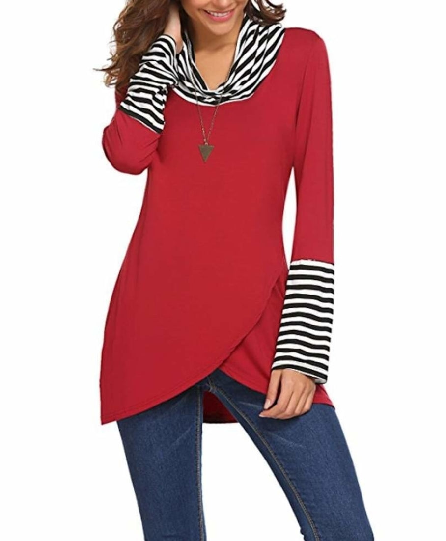 Womens Cowl Neck Casual Long Sleeve Top
