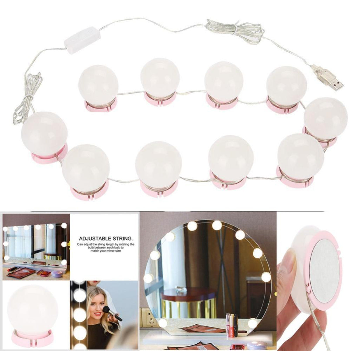 Dressing Table LED Adjustable Brightness Lights 10 Light Bulbs Set